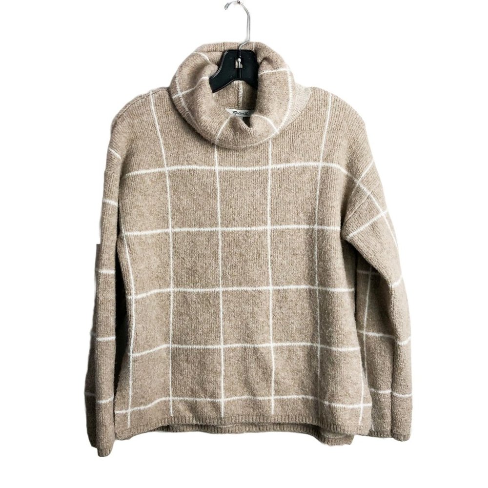 Madewell Windowpane Turtleneck Sweater Tan Oatmeal Cream Womens Small Wool Blend